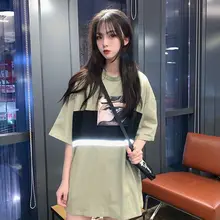 Летняя новая стильная свободная футболка с короткими рукавами в Корейском стиле, Базовая рубашка с волнистыми светоотражающими полосками в стиле Харадзюку, топы