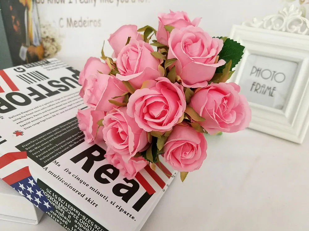 12 Head Curled Roses Royal  Bouquet Artificial Flowers Wedding Decorative Flores Party Decor Simulation Silk Fake Flower-9