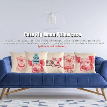 

45*45CM Throw Pillowcase Pig Pattern Wearable Linen Cushion Case for Home Cars