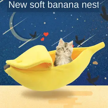 

Cute Banana Cat Bed Warm Puppy Cushion Kennel Cozy Portable Kitten House Soft Cats Basket Pets Mat Bed Supplies