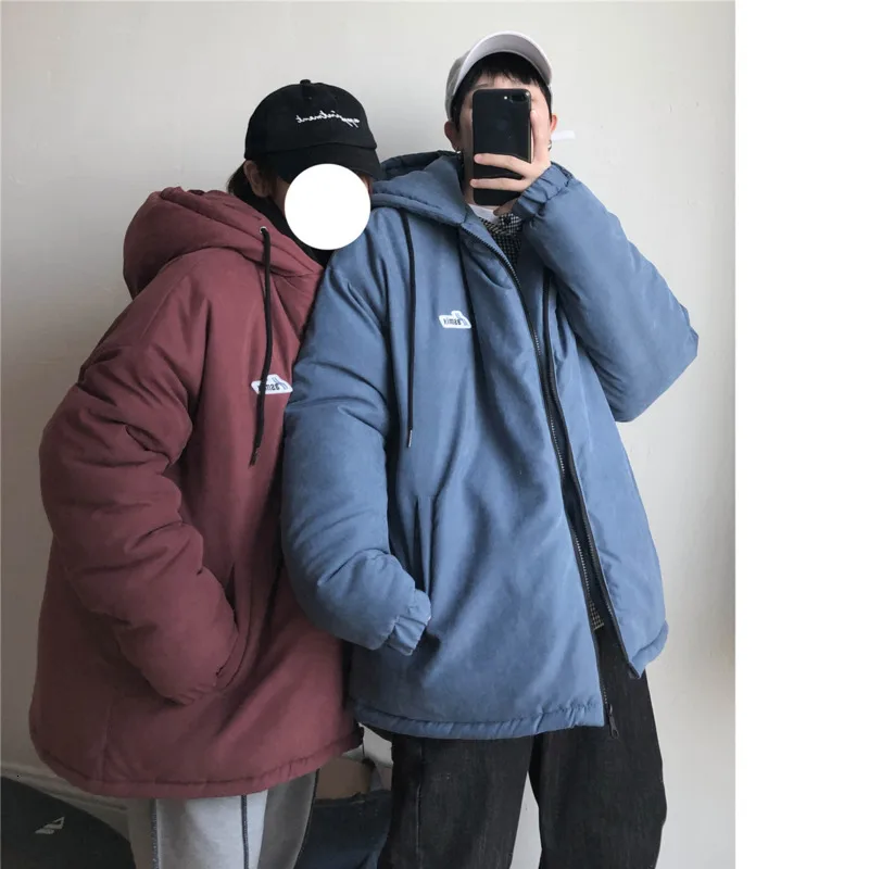

2019 New Japanese Large Size Winter Simple Long-sleeved Men's Loose Version Korean Of The Wild Thick Hooded Cotton Coat
