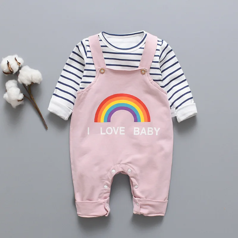 Коллекция 2019 года, Осенние комплекты одежды для маленьких мальчиков модная футболка с радугой для маленьких мальчиков 0-2 лет + ползунки
