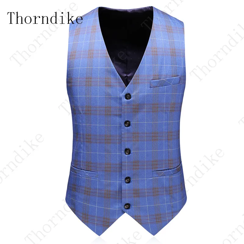 Thorndike элегантный клетчатый костюм из 3 предметов для мужчин двубортный остроконечный нагрудный Свадебный костюм для мужчин приталенный деловой костюм Homme