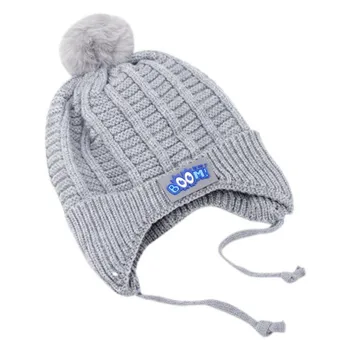 

Knitted Winter Baby Hat with Pom Pom Cartoon Lace-up Children Kids Baby Bonnet Cap for 1-3 Years 5 Colors