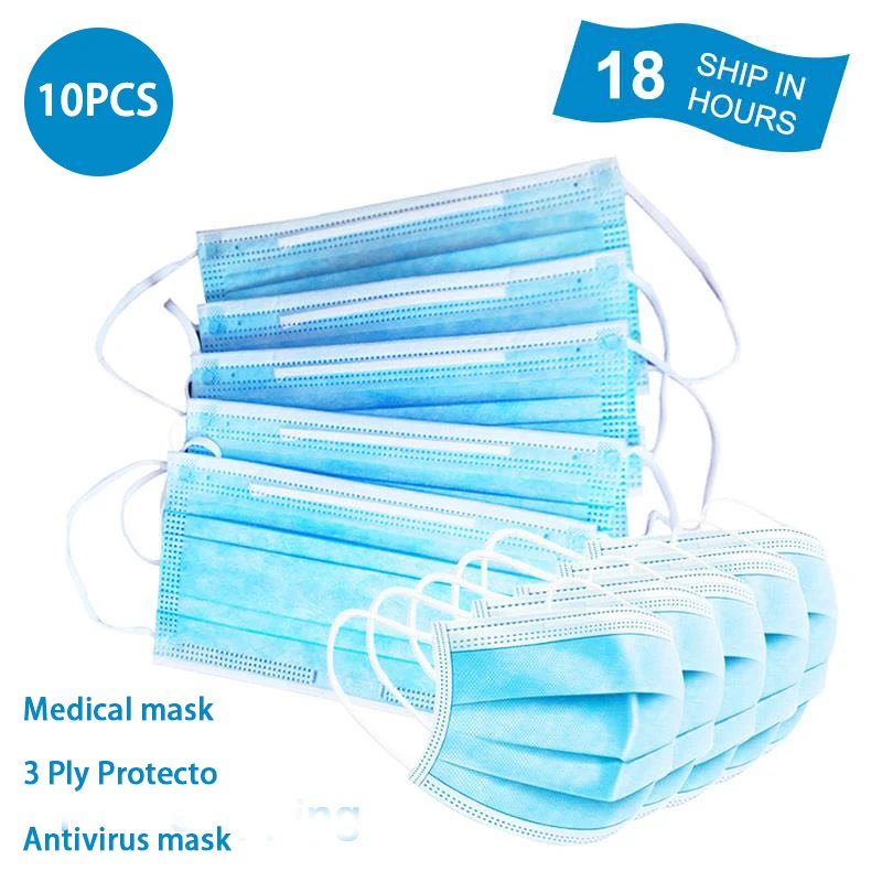 

CANLY 10pcs Medical mask Ear-loop 3 Ply Protector Blue Disposable Face Mask Medical for Surgical