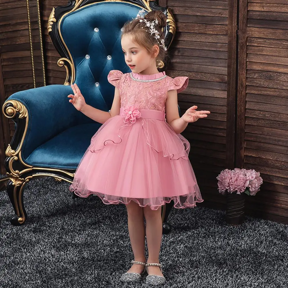 

2019 High Quality Puffy Sleeves Girls Evening Party Dress Children Elegant Applique Flower Girls Dress Vestido Comunion