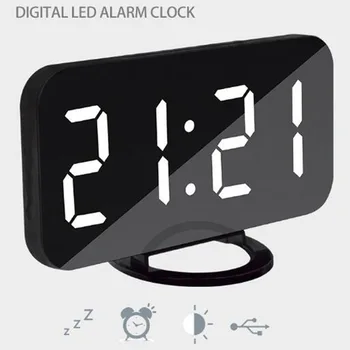 

Alarm Clock Digital Electronic Smart Mechanical LED Display Time Table Desk 2 USB Charger Ports For Iphone Android Mirror Snooze