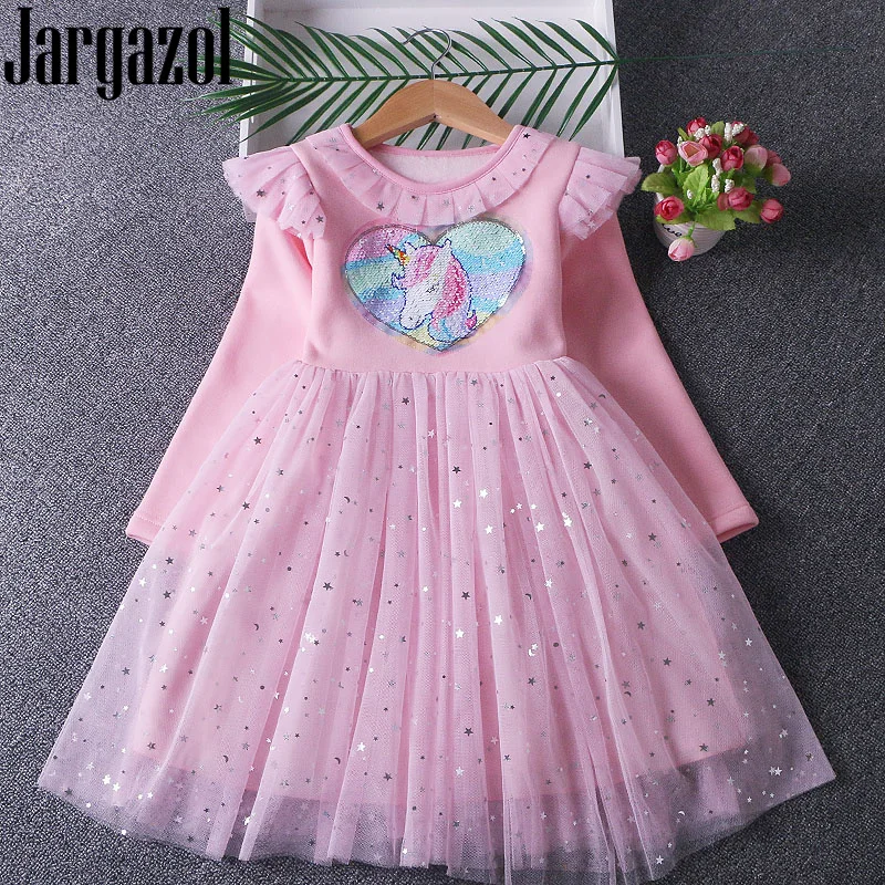 Нарядное платье-пачка для девочек; Рождественская одежда; Зимние флисовые Детские платья для девочек; vestidos; двусторонний костюм с блестками и единорогом