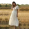 2022 New Spring Women's Bohemian Ruffled Floral Printed Dress Sexy Boho Style Deep V-neck Long Summer Dress ► Photo 3/6