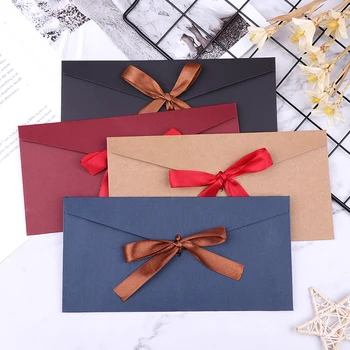 

1pc 4 Colors Vintage Ribbon Pearl Paper Envelopes for Wedding Invitation Envelope Gift Envelope 22*11cm