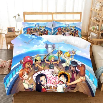 

Anime Characters Bedding Set Pirate Luffy Friends Printed Duvet Cover Microfiber Pillowcase Double King Size Bedspread 2/3 PCS