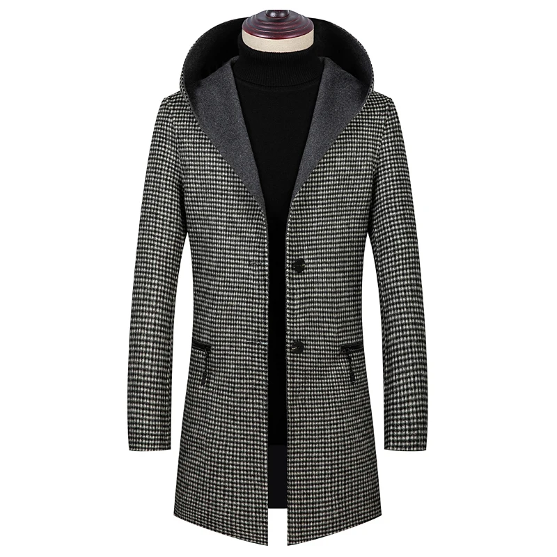 Осень и зима новое двустороннее шерстяное пальто с капюшоном с карманами Повседневная дикая мужская куртка 1934