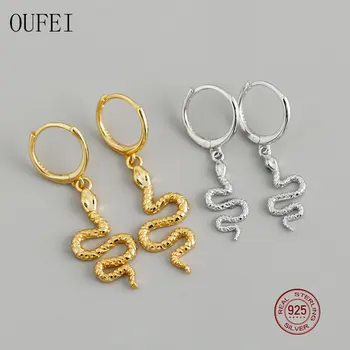 

OUFEI 925 Sterling Silver Snake Earrings For Women Fashion Snake Animal Earrings Long European Curved Charm Earrings Jewelry