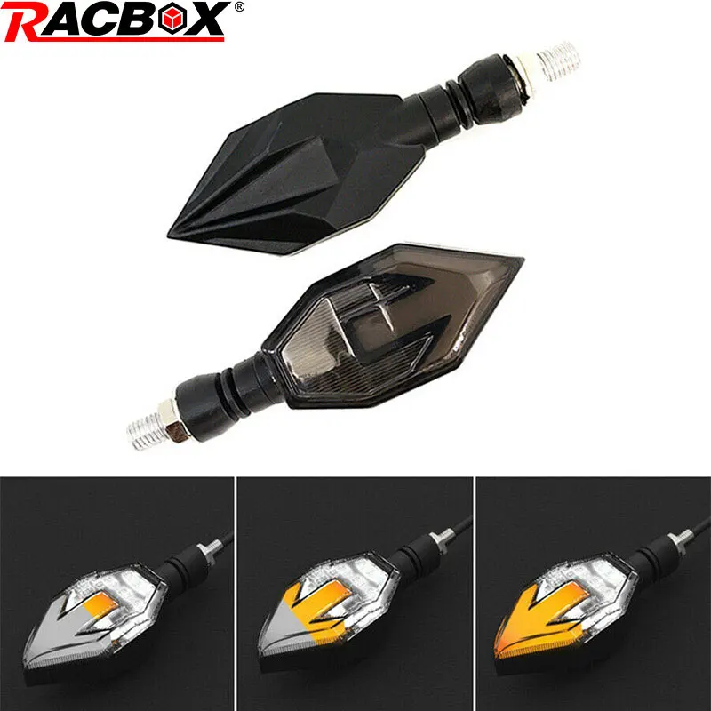 Racbox 2 шт. мотоциклетные светодиодный поворотник светильник универсальные дневные ходовые Предупреждение лампы индикаторы Янтарный Синий течет светодиодный светильник 12V