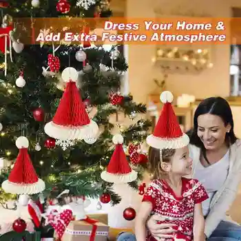

Christmas Decorations Pack Of Honeycomb Santa Claus Hats Hanging Christmas Ornament For Xmas Party Festival Decoration