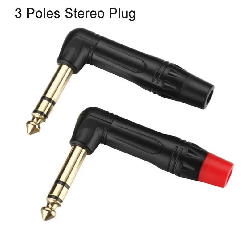 

2pcs/lot Right Angle Jack 6.35mm 3 Poles Stereo Male Connector Gold Plated 1/4 Inch Plug Microphone Connector 1 Pair Red+Black