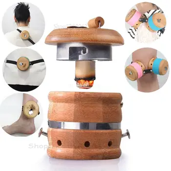 

2pc Natural bamboo Moxibustion warm moxa regimen cans with adjust temperature Metal tie rod home portable moxibustion tool