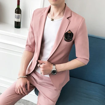 

2020 Summer Suits Mens Plaid Suits Social Club Outfits Fashion Suit For Mens Casual Clothing Business Suit Mens 2 Pcs Set Prom