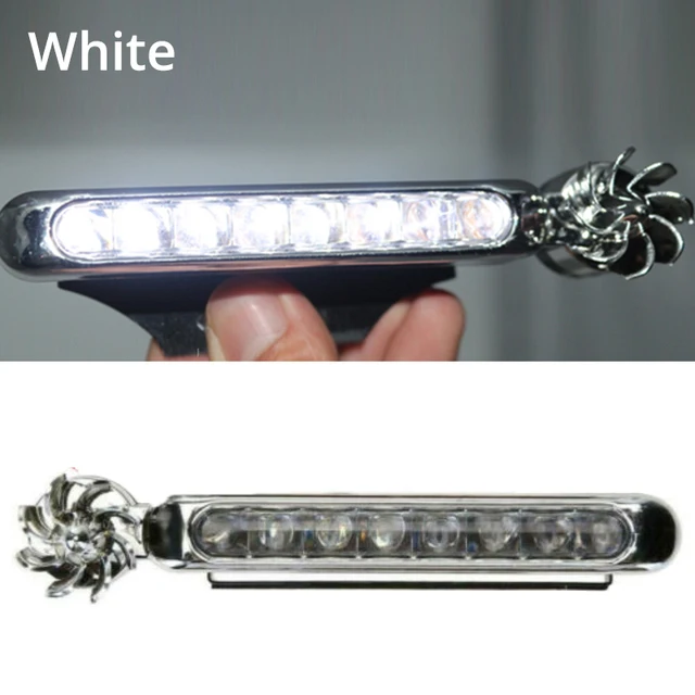 2pcs Wind Powered 8 LED Car Light External DRL Running Lights Headlight Fog Light Lamp Auto Daylight Wind Energy Without Wiring white