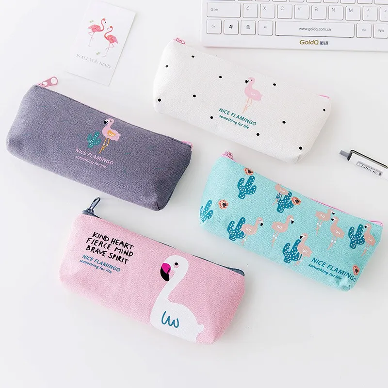 

Korea Fashion Simple Flamingo Canvas Pencil Pen Bag Multi-function Large Capacity Zipper Pencil Holder Bag Stationery Bag