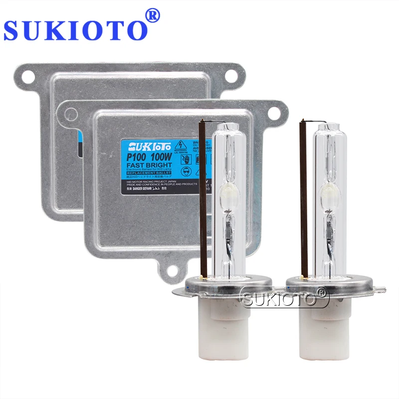 SUKIOTO High Power AC 100W HID Ballast Kit Xenon H7 H1 H8 H11 HB3 HB4 D2H H3 Car Headlight Bulbs 4300K-8000K 12V Auto Lights (2)