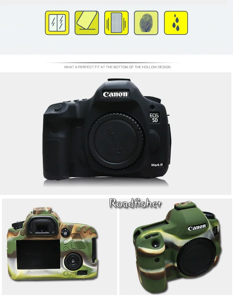 Roadfisher Черный Камо силикагель камера защитная крышка-чехол Корпус для DSLR Canon EOS 700D 6D 5D3 5DS 5DR 5D4 70D 80D 100D
