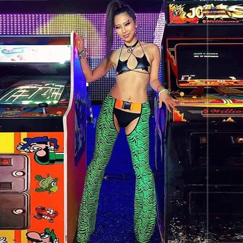 

Hot Selling Women Two Piece Set Sexy Criss Cross Lace Up Star Crop Tops Buckle Strap Hollow Out Long Pants Rave Festival Outfits