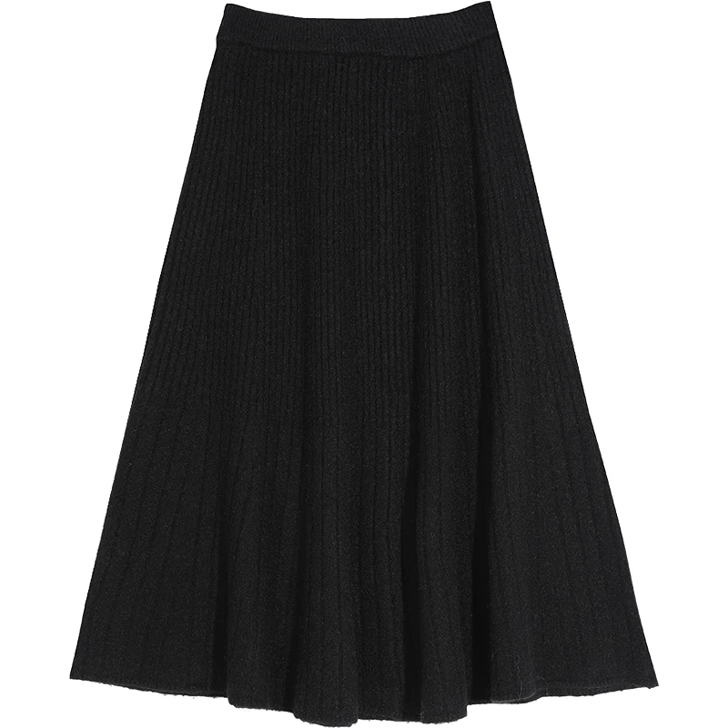 SAM'S TREE Multicolor Solid Minimalist Style Knitted Long Skirt Women Winter Pure High Waist Casual Office Ladies Skirts - Цвет: Черный