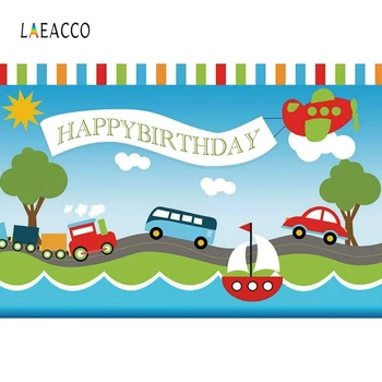 

Laeacco Baby Birthday Photocall Sky Clouds Trees River Transportation Car Bus Photography Backdrops Photo Backgrounds Photozone