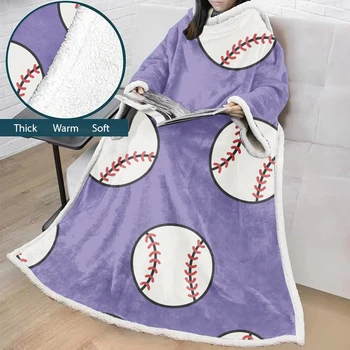 

Winter Baseball Coral Fleece Sherpa Blanket With Sleeve Super Soft Warm Outdoor TV Blanket Cozy Plush For Couch Bed Throw Travel