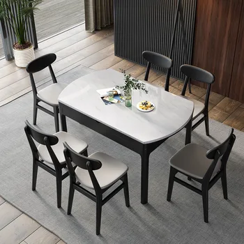 

Northern European-Style Marble Dining Tables Modern Minimalist Multi-Function Retractable Solid Wood Household Round Table