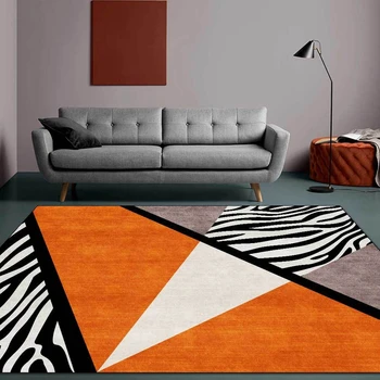 

Creative Geometric Living Room Carpet Orange Zebra Pattern Area Rugs Light Luxury Style Bedroom Bedside Decor Non-Slip Floor Mat
