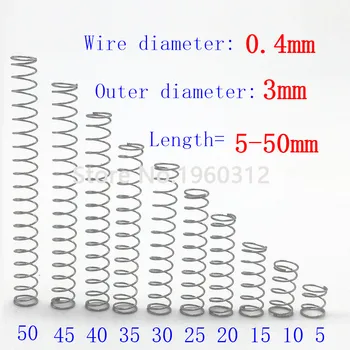 

20pcs wire diameter = 0.4mm OD =3mm Stainless Steel Micro return Small Compression anti corrosion extension springs L=5-50