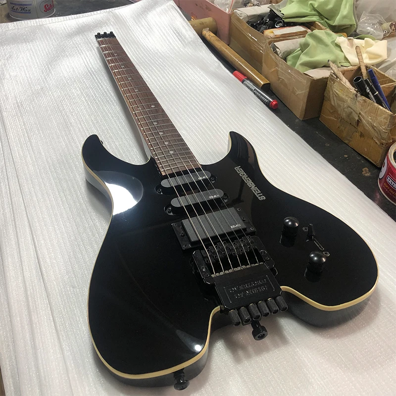 Guitarra El ctrica Port til De Viaje Sin Cabeza Pintura Negra 