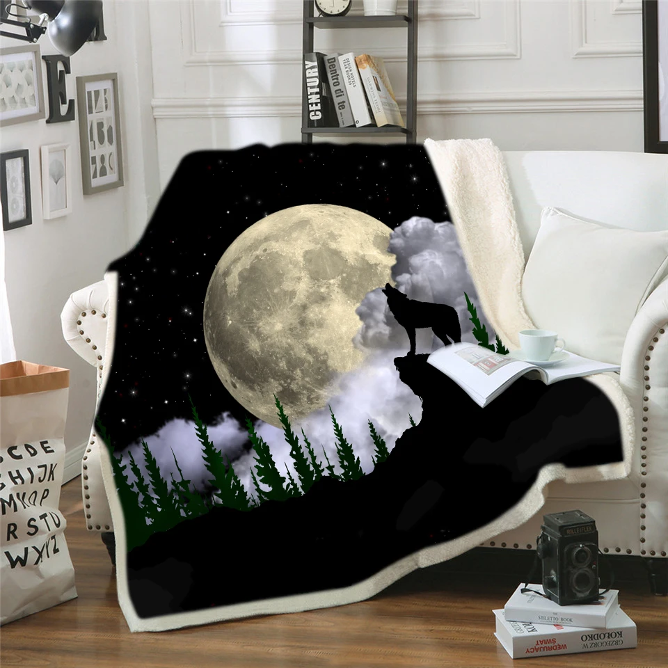 Wolf Art 3D картина модный плед с искусственной меховой подкладкой черная кровать одеяло кристалл бархат спереди и пушистый шерпа обратно