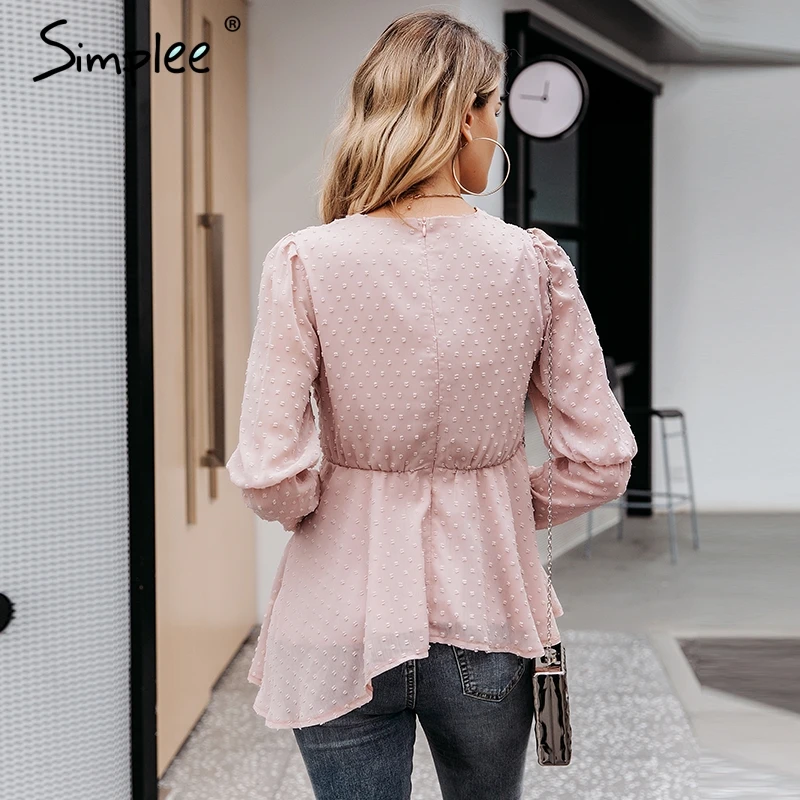 Simplee Sexy блузка с v-образным вырезом для женщин рубашка бант из с цветочным принтом асимметричная рубашка Розовые женские шикарные осенние зимние праздничнoе топ