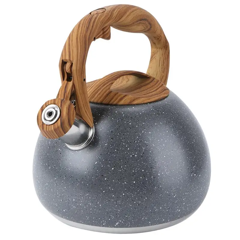 1Pc 2.8L Antique Stainless Steel Wooden Handle Flat Bottom Whistling Kettle Boiling Tea Kettle (White/Grey/Brown)