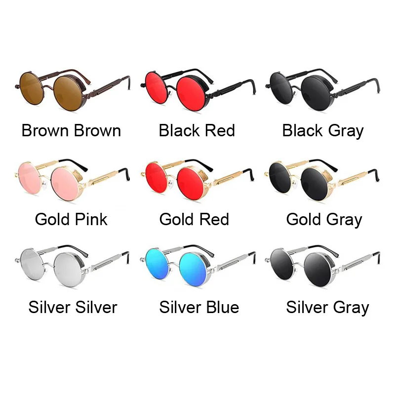 Clássico vintage steampunk óculos de sol homem mulher marca designer redondo punk óculos de sol masculino feminino retro moda oculos de_voghion.com