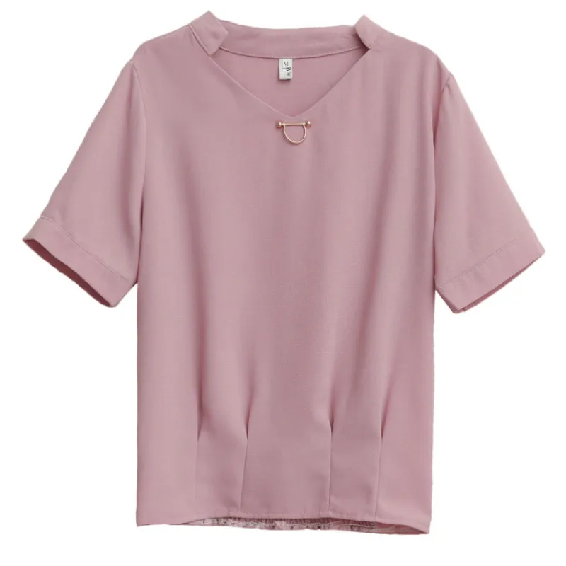 Летняя шифоновая Женская одежда Мода 2019 женские рубашки блузки короткий рукав