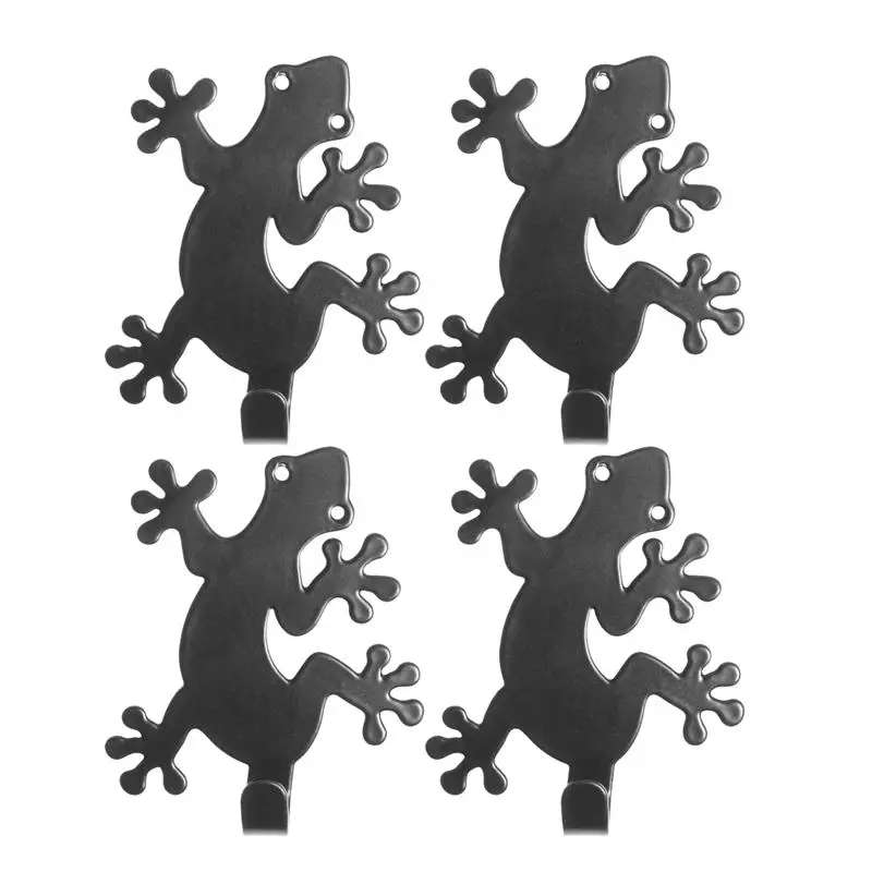 4 шт. пробиваемые бесследные крючки для ключей водонепроницаемые настенные крючки вешалки крюк для подвески двери(черный в форме геккона