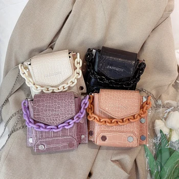 

Fashion Alligator PU Leather Women Mini Shoulder Bag Female Acrylic Chain Solid Color Small Purse Handbag Beads Crossbody bag