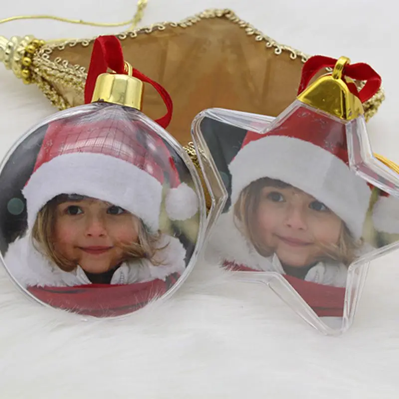 Рождественские прозрачные пластиковые фото пятизвездочные елочные украшения шары X-mas елочные игрушки для дома Diy вечерние подарки для детей