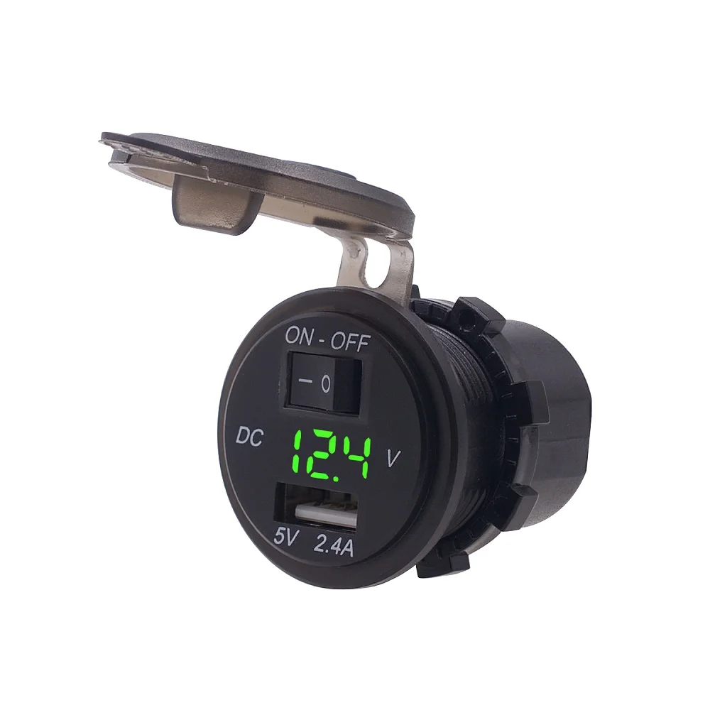 

5V/2.4A USB Socket Power Adapter Plug Mobile Phone Charger With ON-Off Switch For Car Boat AVT Motorcycle 12V-24V Waterproof
