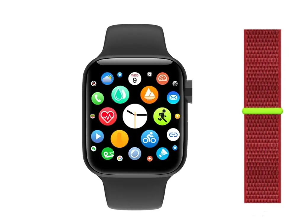 black and red strap 44 мм Смарт-часы для мужчин серии 5 Full Touch IP67 Водонепроницаемый фитнес-трекер монитор сердечного ритма smartwatch VS W58 Iwo 12 - Цвет: black and red strap
