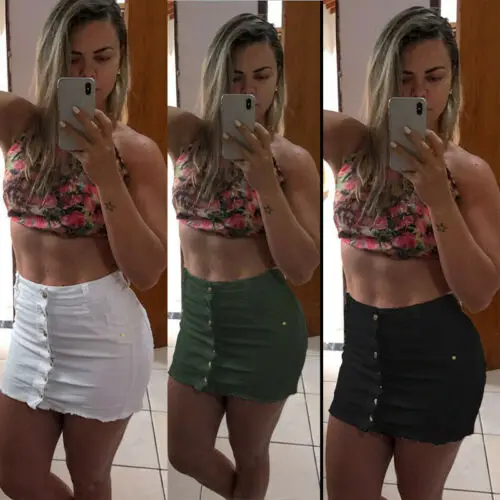 Летняя женская трапециевидная джинсовая короткая юбка на пуговицах с высокой