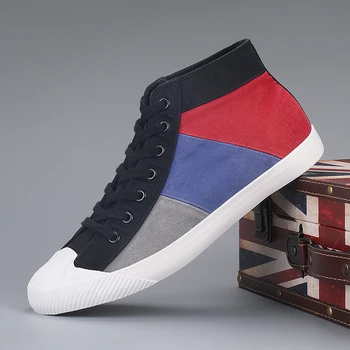 

2020 New Fabric Men Casual Shoes Spring men's shoes color matching canvas high-top shoes trendy wild men's shoes Tenis Masculino