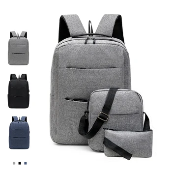 

3pcs/sets (backpack+shoulder bag+coin bag) unisex backpacks men & women bagpacks 15.6 inch laptop shoulder school bags Black
