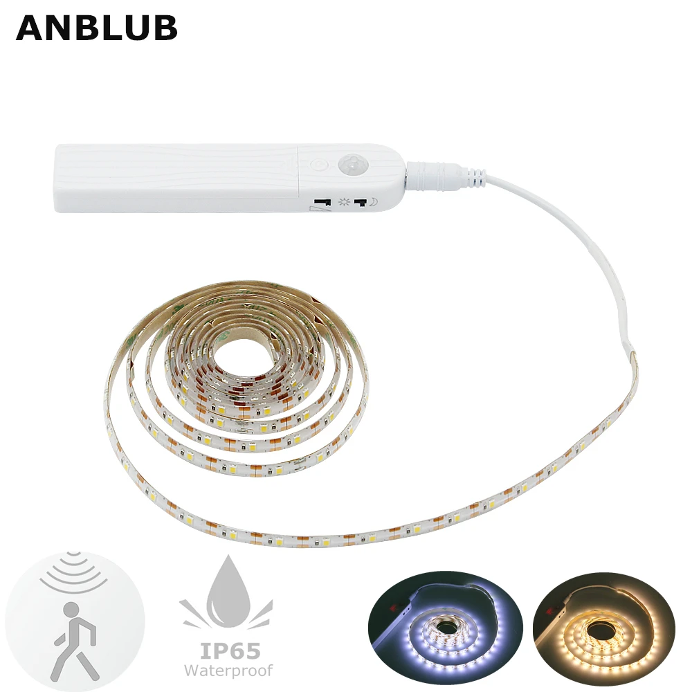 

ANBLUB 1M 2M 3M Waterproof PIR Motion Sensor Light Cupboard Wardrobe Bed Lamp LED Under Cabinet Light For Closet Stairs Kitchen
