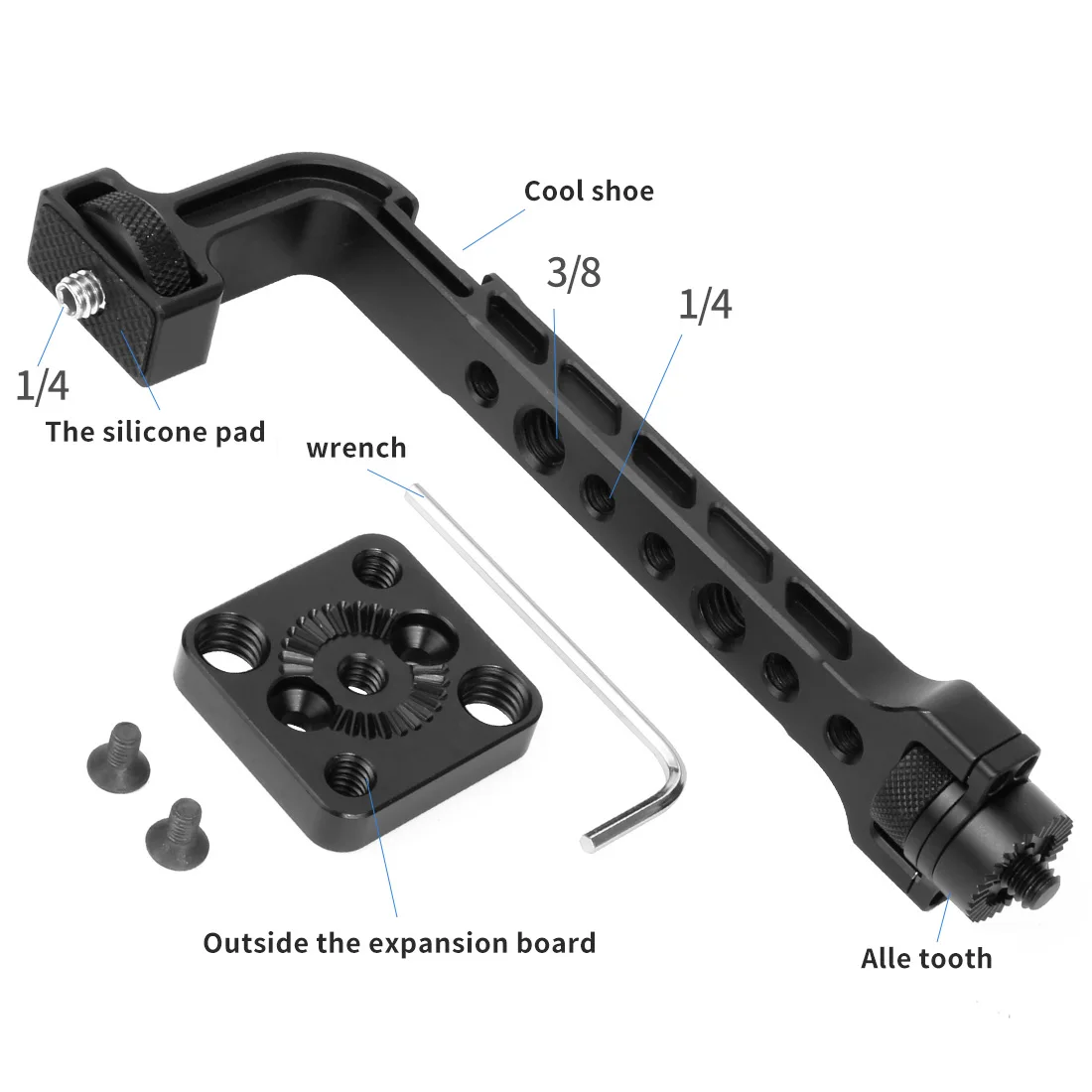 Gros plan sur le support de caméra drone 4 pièces montrant les fixations et la structure.