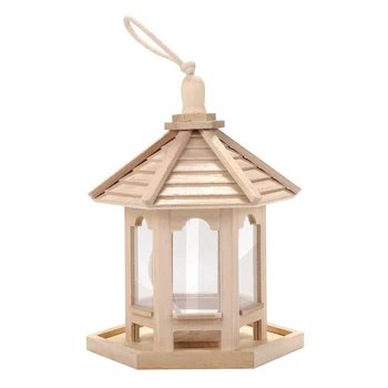 

Wooden Bird Feeder Hanging for Garden Yard Decoration Hexagonal Shaped with Roof 1000ml TB Sale